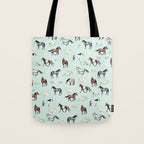 Floral Horse Pattern, Flowers and Horses, Hand Painted, Girl's Room, Romantic Blue Floral Tote Bag Gallery Image 1