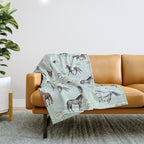 Floral Horse Pattern, Flowers and Horses, Hand Painted, Girl's Room, Romantic Blue Floral Throw Blanket Gallery Image 1