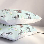 Floral Horse Pattern, Flowers and Horses, Hand Painted, Girl's Room, Romantic Blue Floral Pillow Sham Gallery Image 3