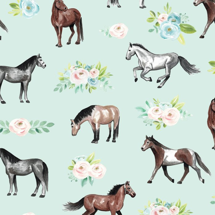 Floral Horse Pattern, Flowers and Horses, Hand Painted, Girl's Room, Romantic Blue Floral Coffee Mug Gallery Image 2