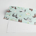 Floral Horse Pattern, Flowers and Horses, Hand Painted, Girl's Room, Romantic Blue Floral Wrapping Paper Gallery Image 2