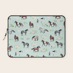 Floral Horse Pattern, Flowers and Horses, Hand Painted, Girl's Room, Romantic Blue Floral Laptop Sleeve Gallery Image 1