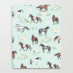 Floral Horse Pattern, Flowers and Horses, Hand Painted, Girl's Room, Romantic Blue Floral Notebook Gallery Image 4