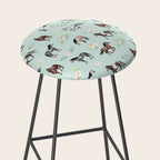 Floral Horse Pattern, Flowers and Horses, Hand Painted, Girl's Room, Romantic Blue Floral Stool Gallery Image 2