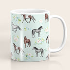 Floral Horse Pattern, Flowers and Horses, Hand Painted, Girl's Room, Romantic Blue Floral Coffee Mug Gallery Image 1