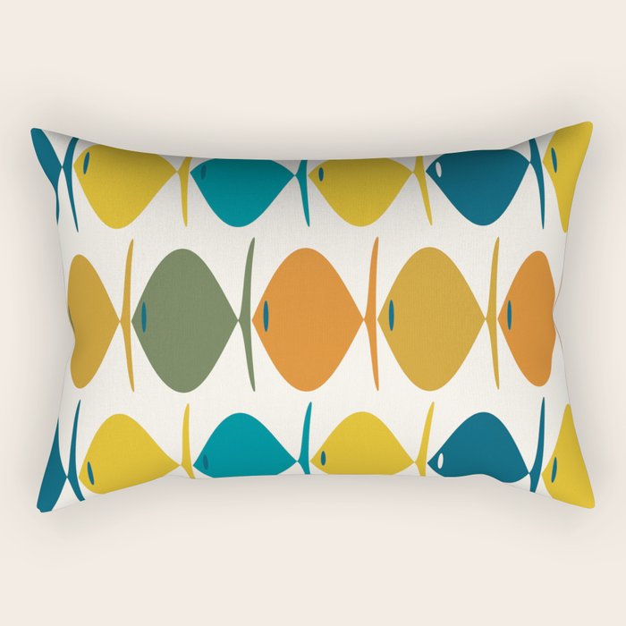 Retro Fish Mid Century Modern Multicolor Abstract Pattern Rectangular Pillow Gallery Image 2