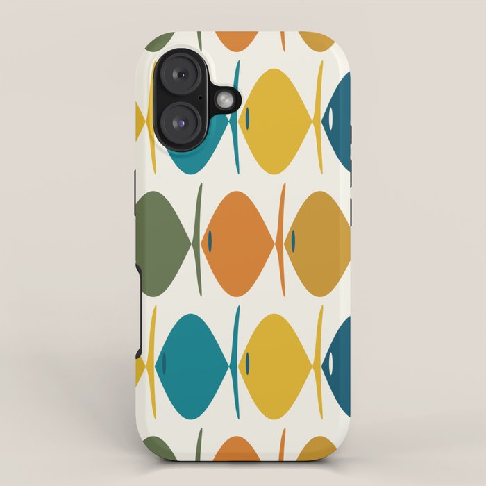 Retro Fish Mid Century Modern Multicolor Abstract Pattern iPhone Case Gallery Image 1