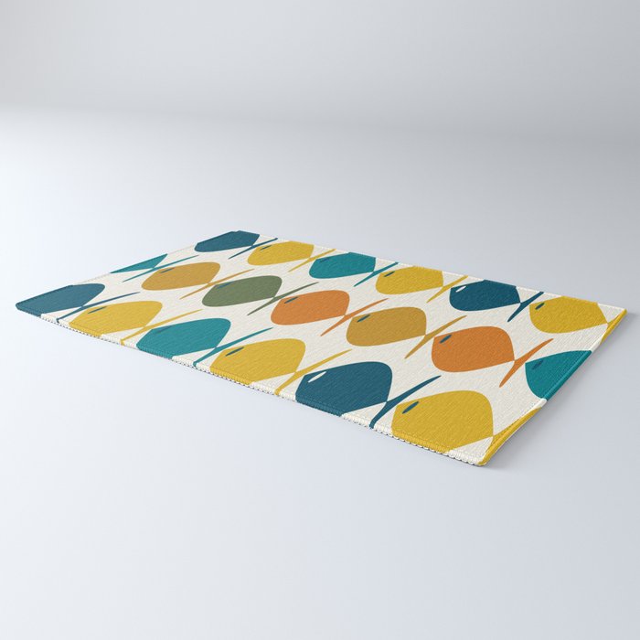 Retro Fish Mid Century Modern Multicolor Abstract Pattern Rug Gallery Image 3