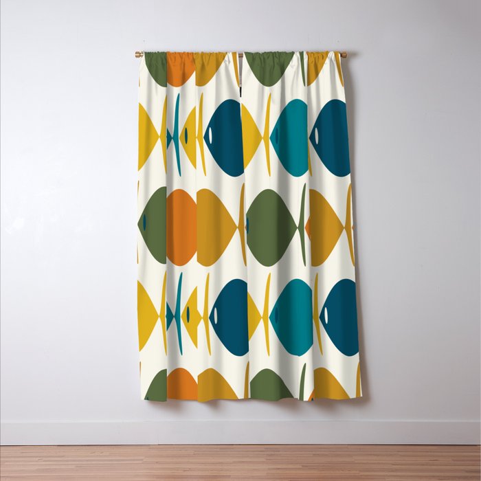 Retro Fish Mid Century Modern Multicolor Abstract Pattern Window Curtain Gallery Image 3