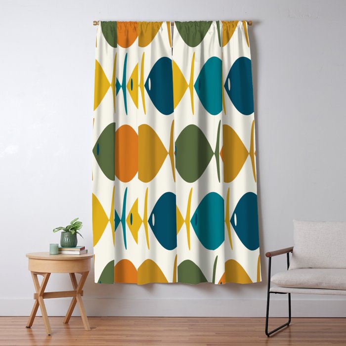 Retro Fish Mid Century Modern Multicolor Abstract Pattern Window Curtain Gallery Image 1