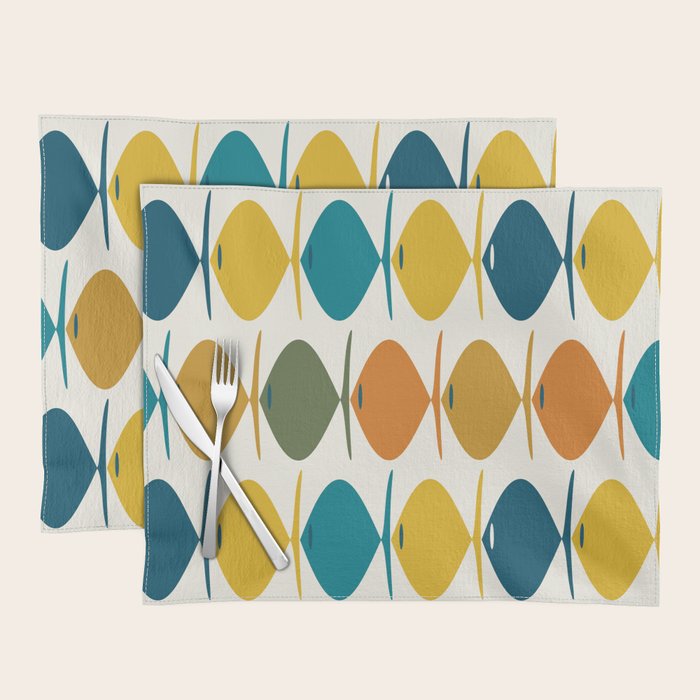 Retro Fish Mid Century Modern Multicolor Abstract Pattern Placemat Gallery Image 1