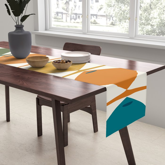 Retro Fish Mid Century Modern Multicolor Abstract Pattern Table Runner Gallery Image 2