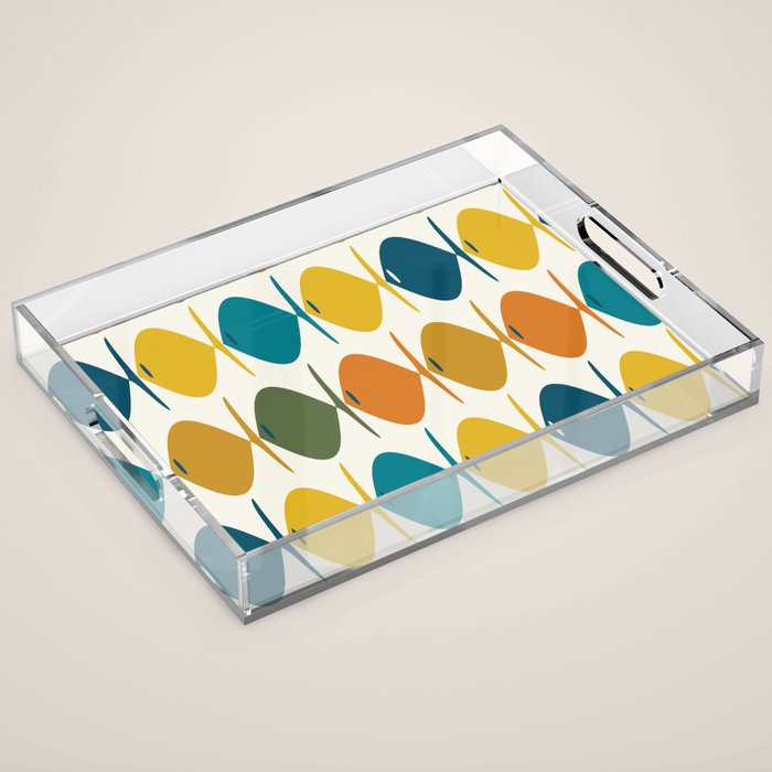 Retro Fish Mid Century Modern Multicolor Abstract Pattern Acrylic Tray Gallery Image 1