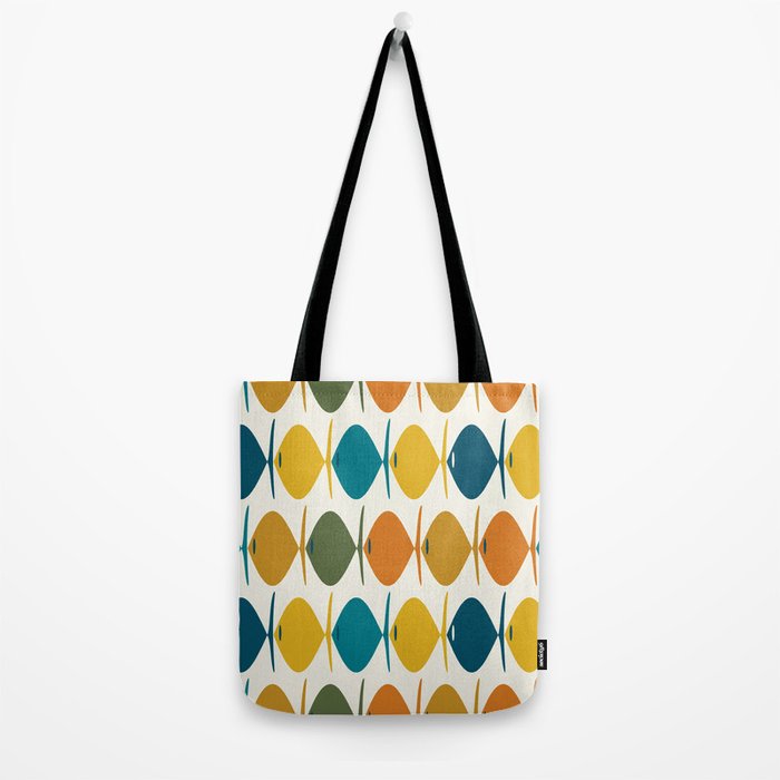 Retro Fish Mid Century Modern Multicolor Abstract Pattern Tote Bag Gallery Image 2