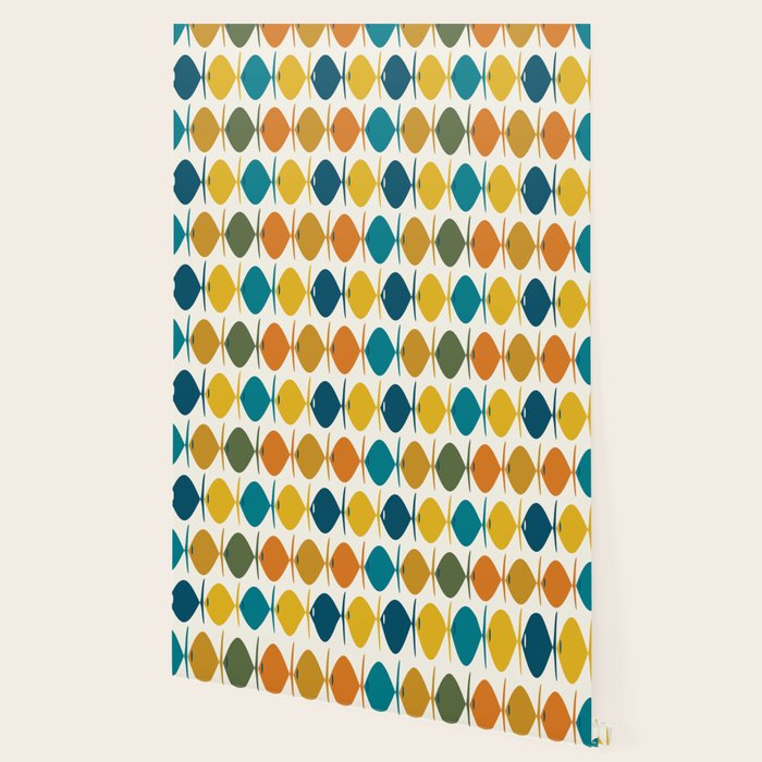 Retro Fish Mid Century Modern Multicolor Abstract Pattern Wallpaper Gallery Image 2