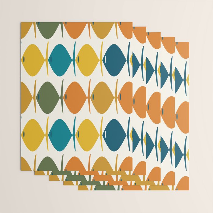 Retro Fish Mid Century Modern Multicolor Abstract Pattern Wrapping Paper Gallery Image 3