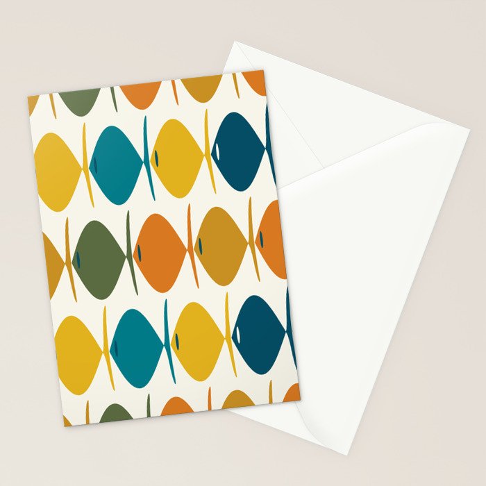 Retro Fish Mid Century Modern Multicolor Abstract Pattern Stationery Card Gallery Image 2