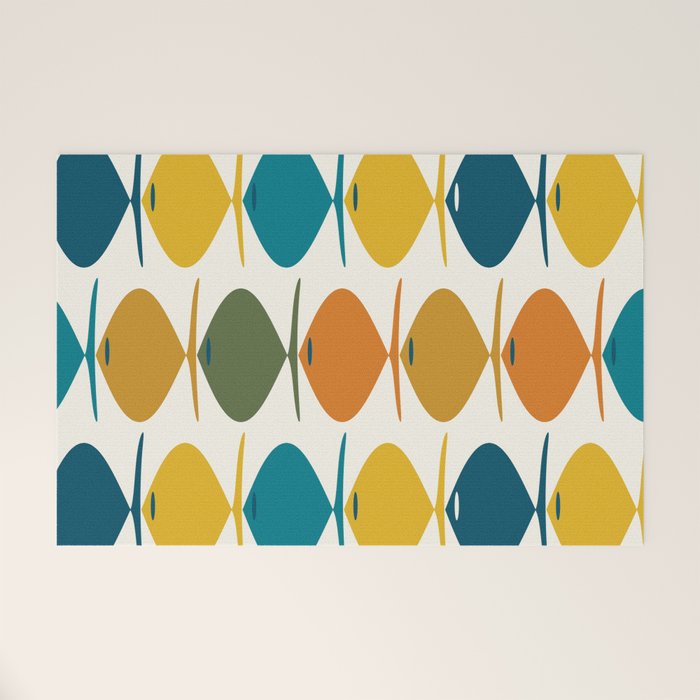 Retro Fish Mid Century Modern Multicolor Abstract Pattern Welcome Mat Gallery Image 1