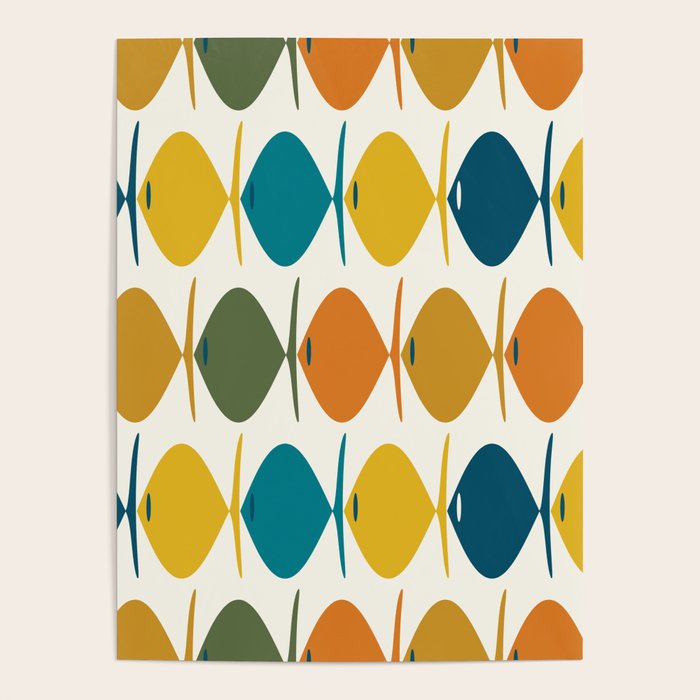 Retro Fish Mid Century Modern Multicolor Abstract Pattern Poster Gallery Image 4