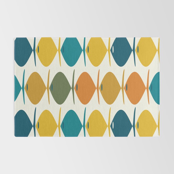 Retro Fish Mid Century Modern Multicolor Abstract Pattern Rug Gallery Image 2