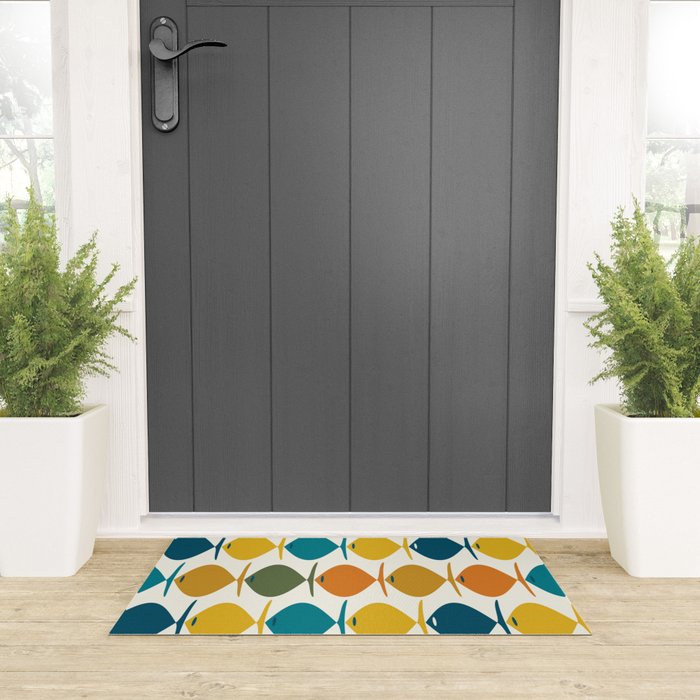 Retro Fish Mid Century Modern Multicolor Abstract Pattern Welcome Mat Gallery Image 3