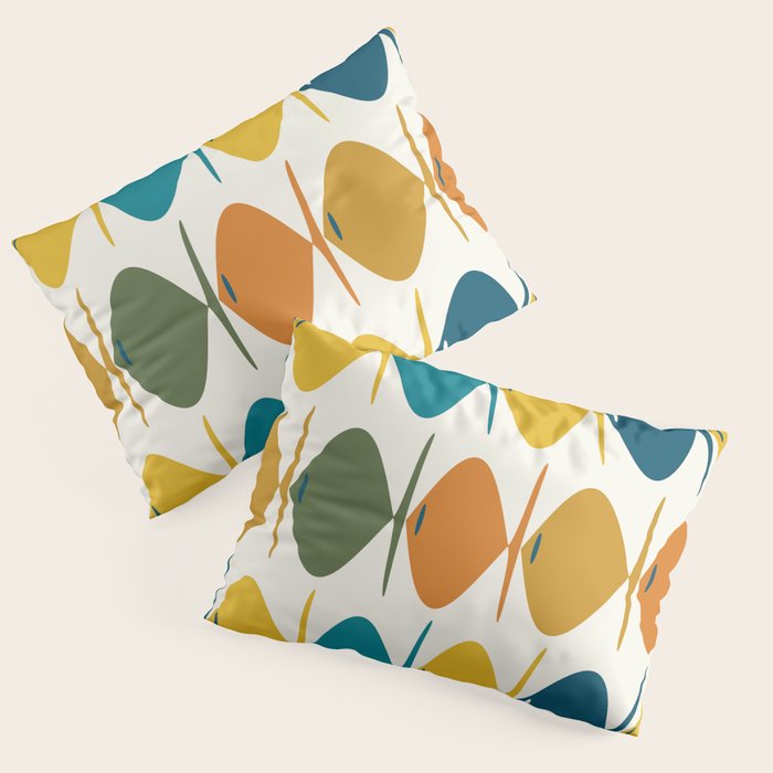 Retro Fish Mid Century Modern Multicolor Abstract Pattern Pillow Sham Gallery Image 1