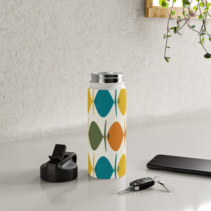 Retro Fish Mid Century Modern Multicolor Abstract Pattern Water Bottle Gallery Image 4