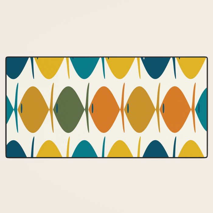 Retro Fish Mid Century Modern Multicolor Abstract Pattern Desk Mat Gallery Image 3