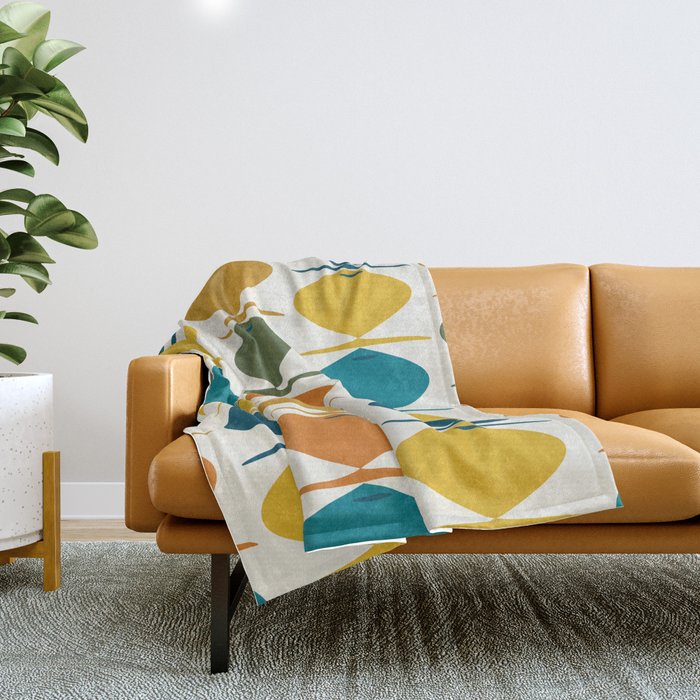 Retro Fish Mid Century Modern Multicolor Abstract Pattern Throw Blanket Gallery Image 1