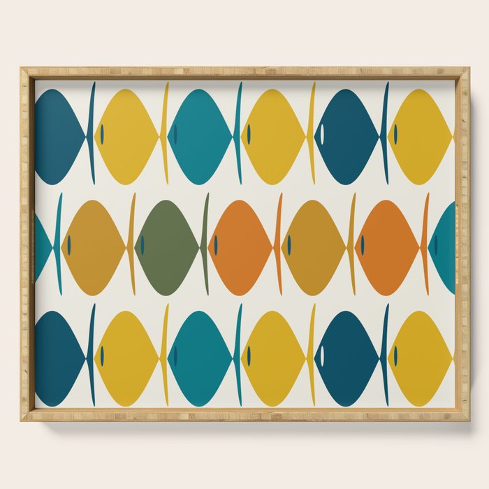 Retro Fish Mid Century Modern Multicolor Abstract Pattern Serving Tray Gallery Image 1