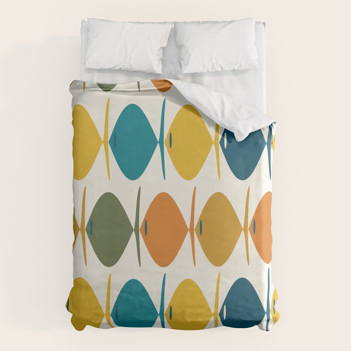 Retro Fish Mid Century Modern Multicolor Abstract Pattern Duvet Cover Gallery Image 6
