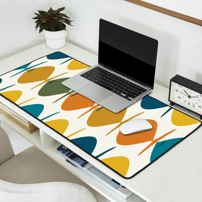 Retro Fish Mid Century Modern Multicolor Abstract Pattern Desk Mat Gallery Image 2