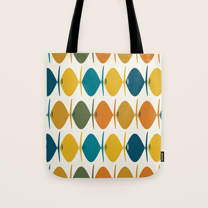 Retro Fish Mid Century Modern Multicolor Abstract Pattern Tote Bag Gallery Image 1