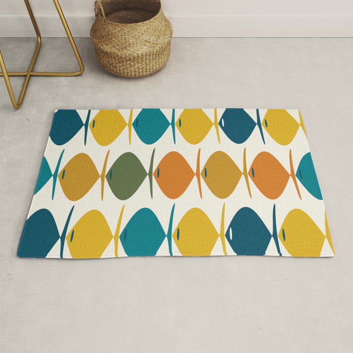 Retro Fish Mid Century Modern Multicolor Abstract Pattern Rug Gallery Image 1