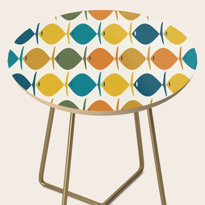 Retro Fish Mid Century Modern Multicolor Abstract Pattern Side Table Gallery Image 2