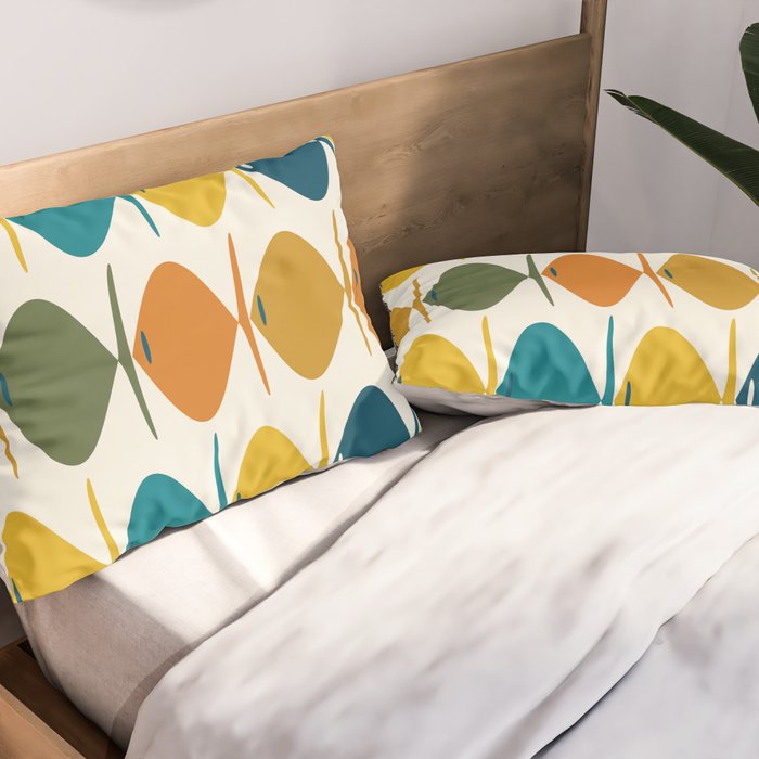 Retro Fish Mid Century Modern Multicolor Abstract Pattern Pillow Sham Gallery Image 2
