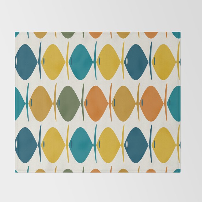 Retro Fish Mid Century Modern Multicolor Abstract Pattern Throw Blanket Gallery Image 2