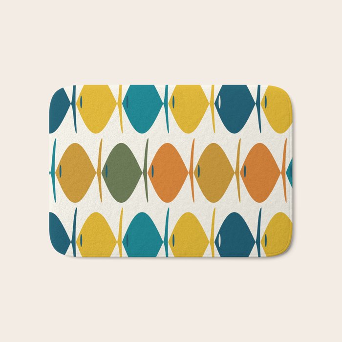 Retro Fish Mid Century Modern Multicolor Abstract Pattern Bath Mat Gallery Image 1