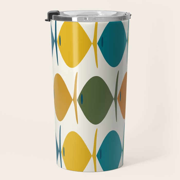 Retro Fish Mid Century Modern Multicolor Abstract Pattern Travel Mug Gallery Image 3