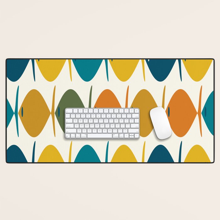 Retro Fish Mid Century Modern Multicolor Abstract Pattern Desk Mat Gallery Image 1