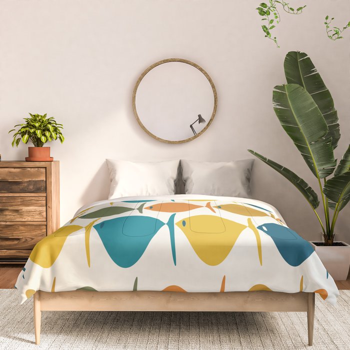 Retro Fish Mid Century Modern Multicolor Abstract Pattern Comforter Gallery Image 3