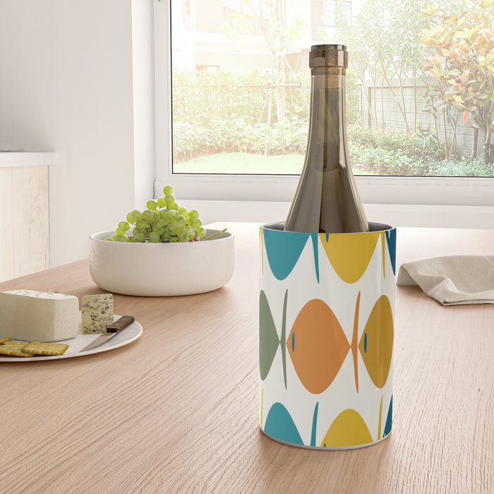 Retro Fish Mid Century Modern Multicolor Abstract Pattern Wine Chiller Gallery Image 4