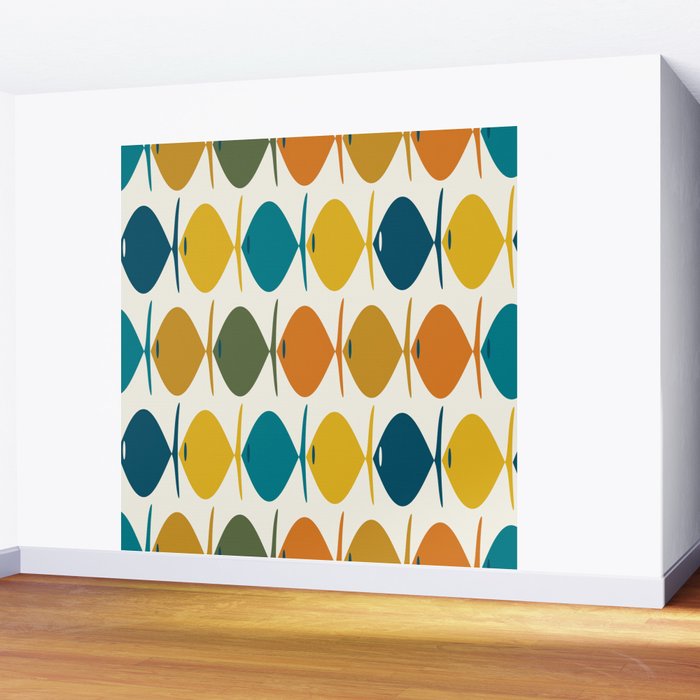 Retro Fish Mid Century Modern Multicolor Abstract Pattern Wall Mural Gallery Image 2