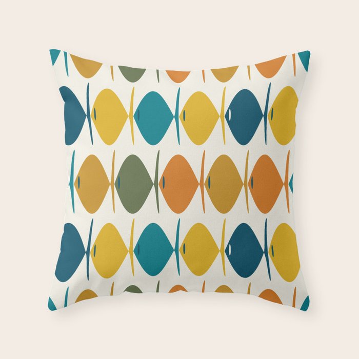 Retro Fish Mid Century Modern Multicolor Abstract Pattern Throw Pillow Gallery Image 1
