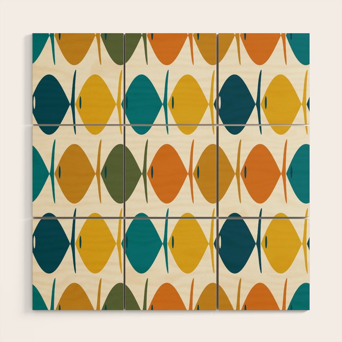 Retro Fish Mid Century Modern Multicolor Abstract Pattern Wood Wall Art Gallery Image 1