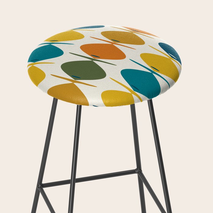 Retro Fish Mid Century Modern Multicolor Abstract Pattern Stool Gallery Image 2