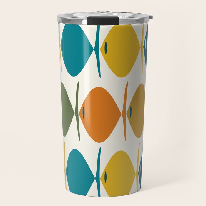 Retro Fish Mid Century Modern Multicolor Abstract Pattern Travel Mug Gallery Image 1