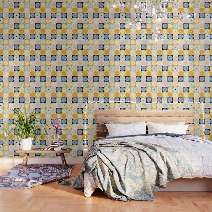 Retro Flowers Check Pattern XXVII Wallpaper Gallery Image 1