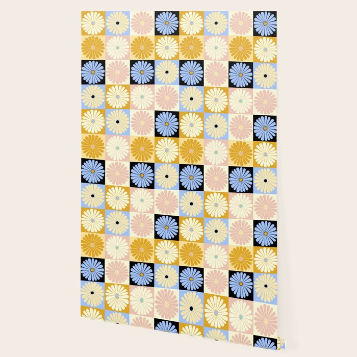 Retro Flowers Check Pattern XXVII Wallpaper Gallery Image 2