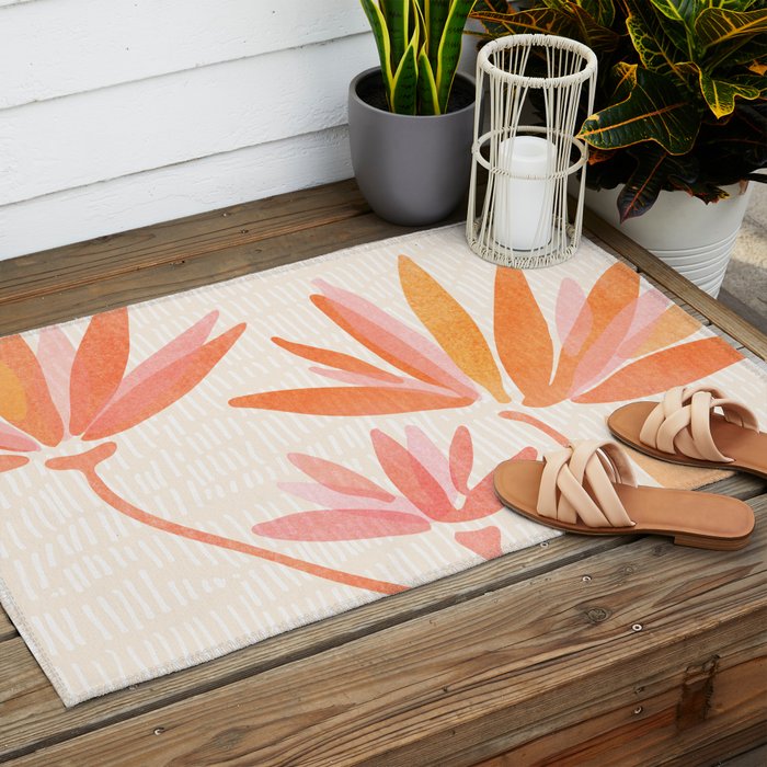 Earthy Pastel Floral Illustration Outdoor Rug Gallery Image 2